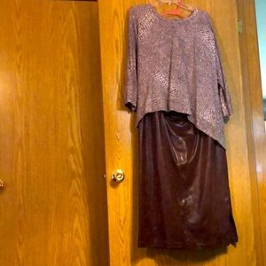 Skirt set.  Top:  mottled mahogany brown.  Skirt:  shiny mahogany brown.